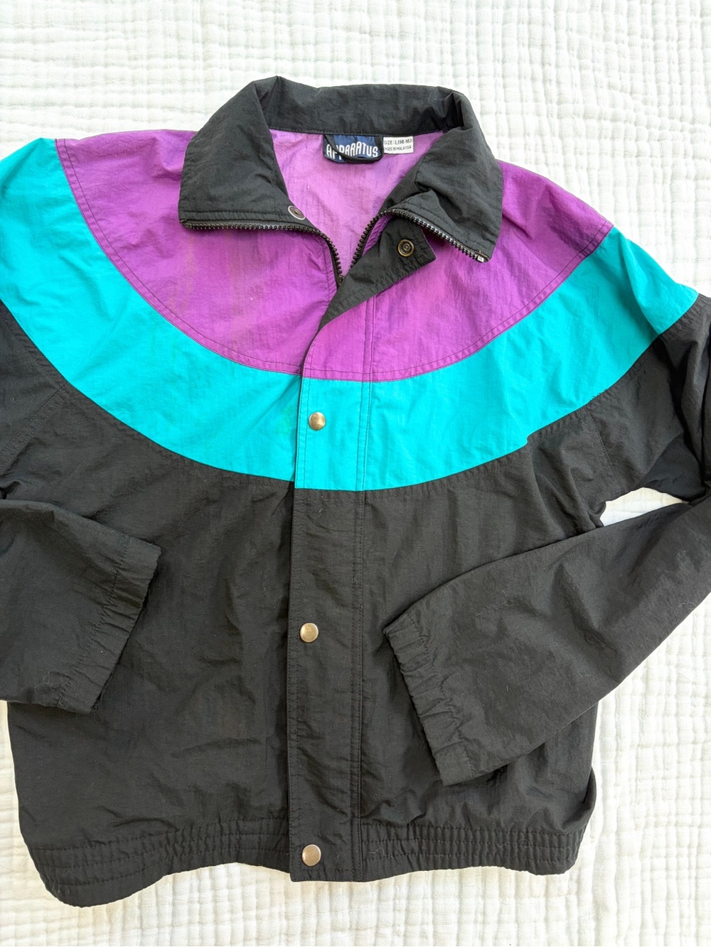 Vintage Apparatus Colorblock Windbreaker Jacket Large 80s 90s Teal Purple Black